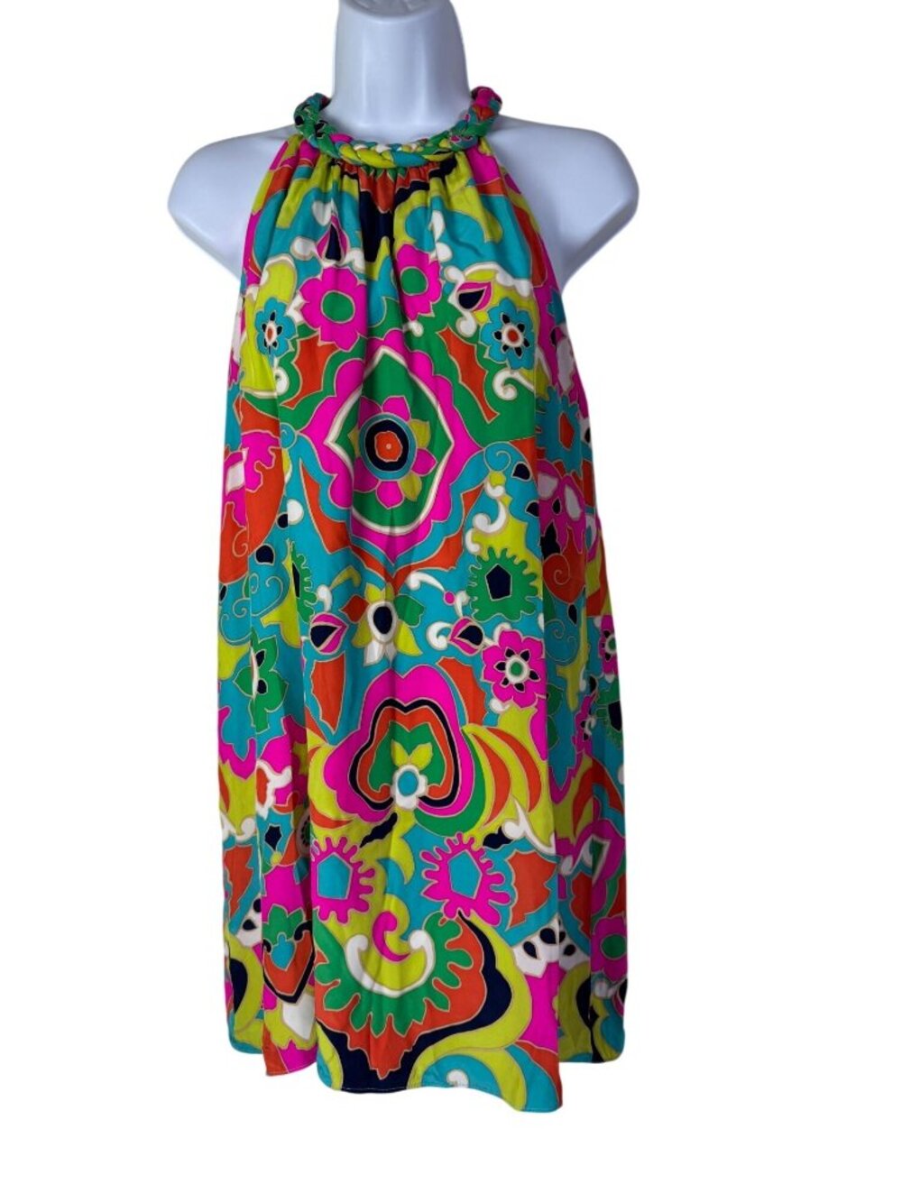 Alice & Trixie‎ 100% Silk Halter Dress Braided Neck Floral Size Small Maximalist